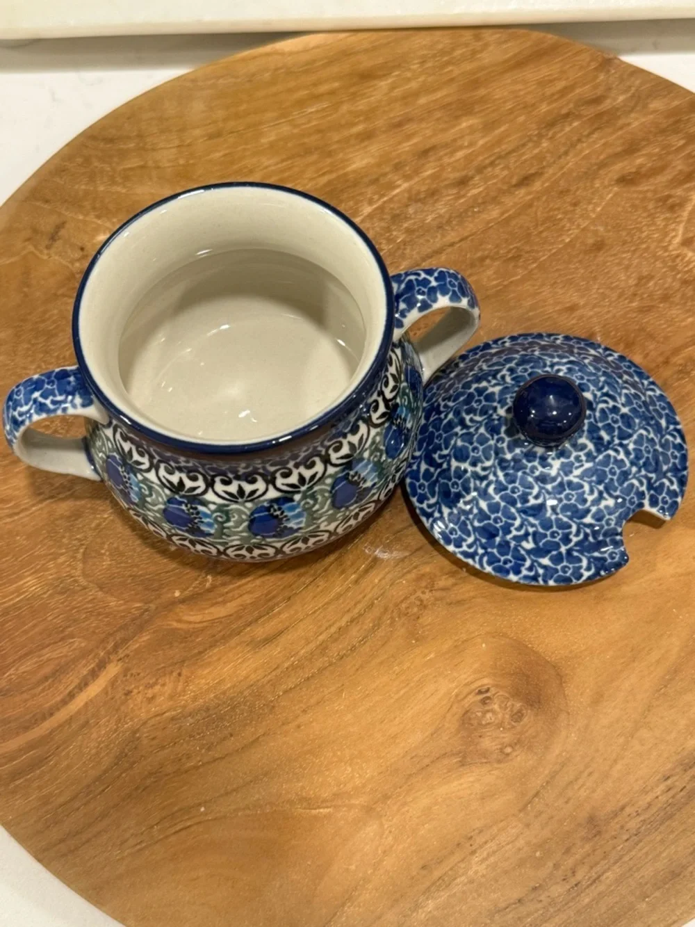 Hand Made in Poland Polish Pottery/ Sugar Bowl, 7 oz -